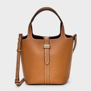 Mini Tulip Tote Brown Handbag with Crossbody Strap